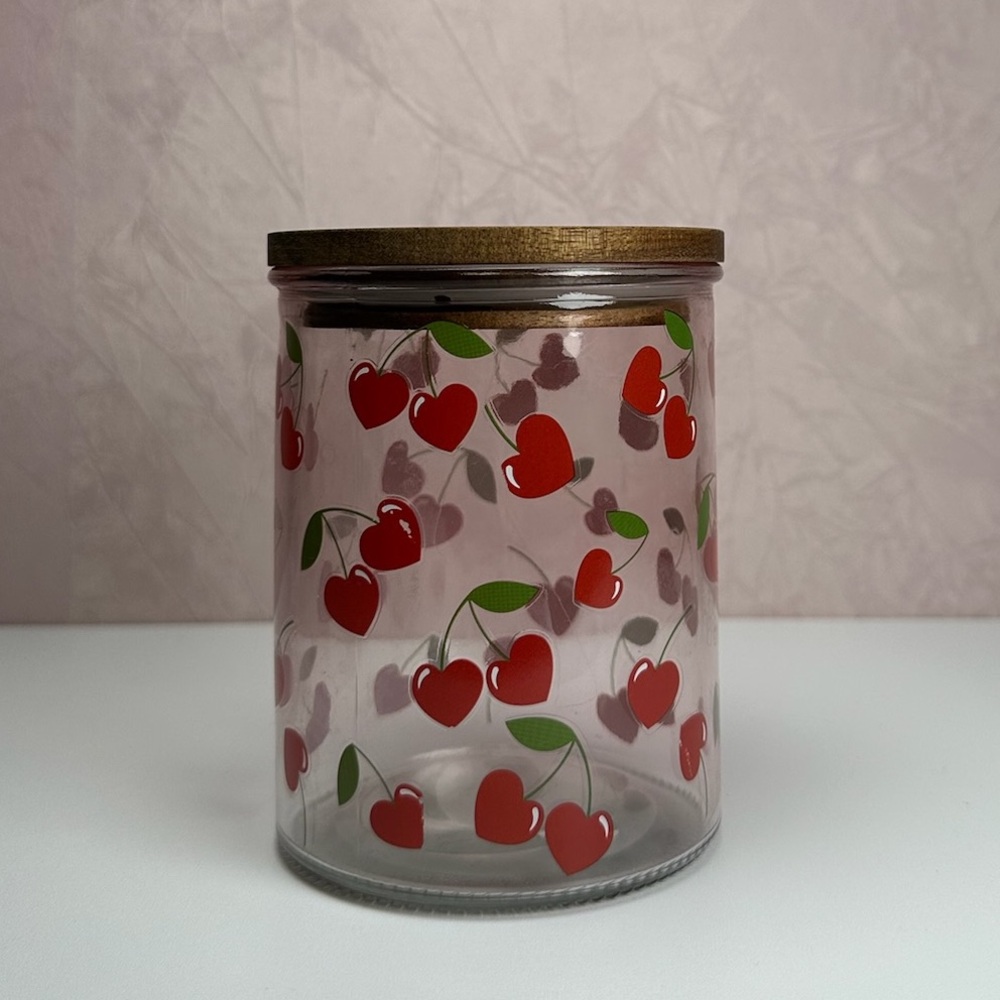 CWC Cook with Color Cherry Pattern Glass Jar with Dark Lid - Picture 4 of 15